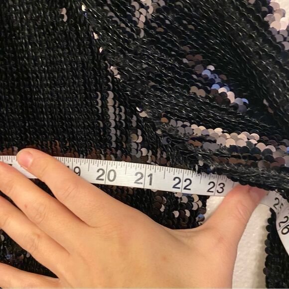 Forever 21 black Notched Blazer all Sequin satin collar glam plus size NYE 1X - Picture 6 of 10